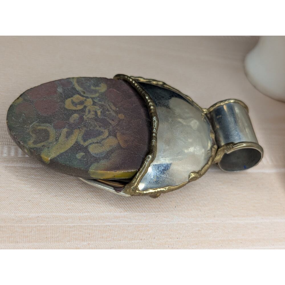 Natural stone pendant copper and silver wrapped large statement necklace - Picture 5 of 9